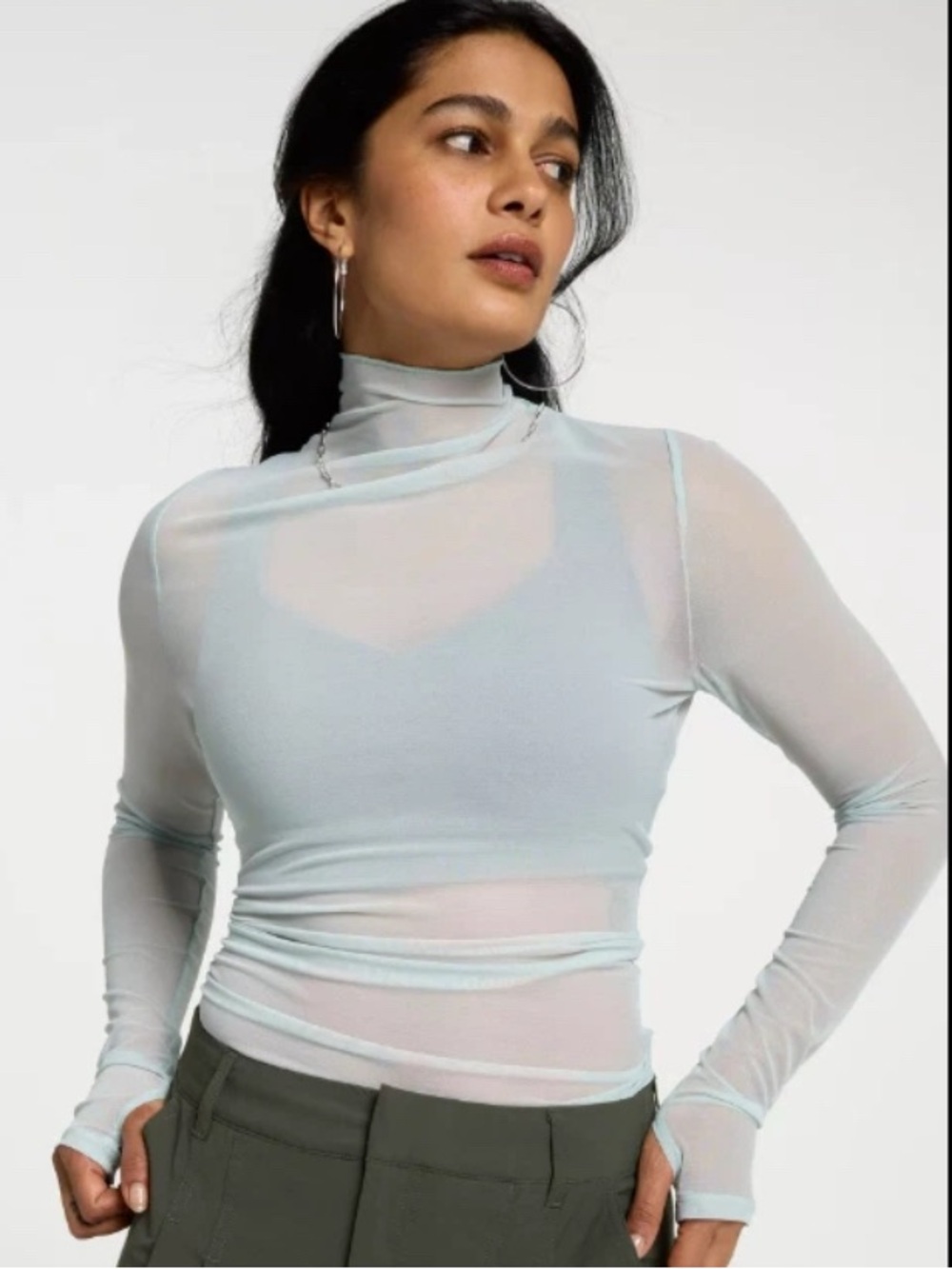 Calia Draped Funnel Long Sleeve Size Large New Without Tags In Smoked Turquoise